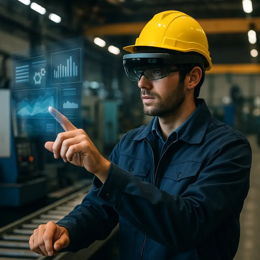 utilisation outils de réalité virtuelle Bretagne Technicien utilisant la réalité augmentée et la réalité virtuelle pour la maintenance et la formation dans l’industrie